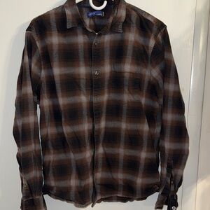 Apt. 9 Dark Brown Plaid Shirt - men's large